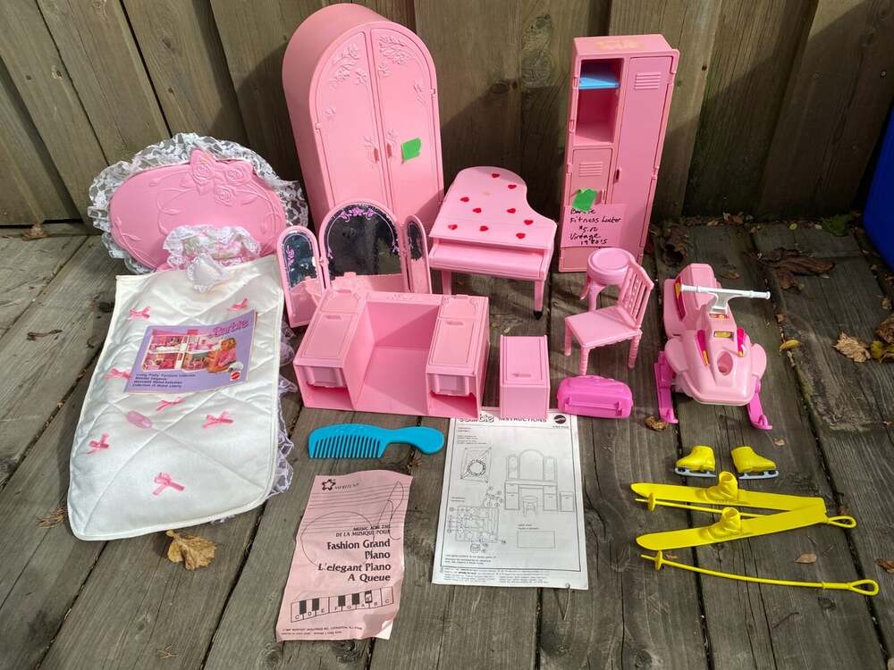 Vintage Mixed 1980's BARBIE Doll Accessories Lot-Furniture Clothing Bedroom